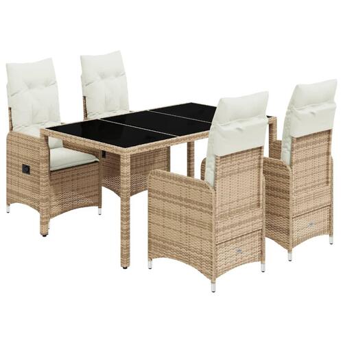 Bistrosæt til haven 5 dele med hynder polyrattan beige