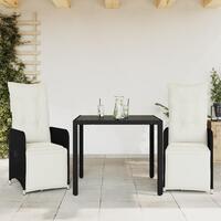 Bistrosæt til haven 3 dele med hynder polyrattan sort