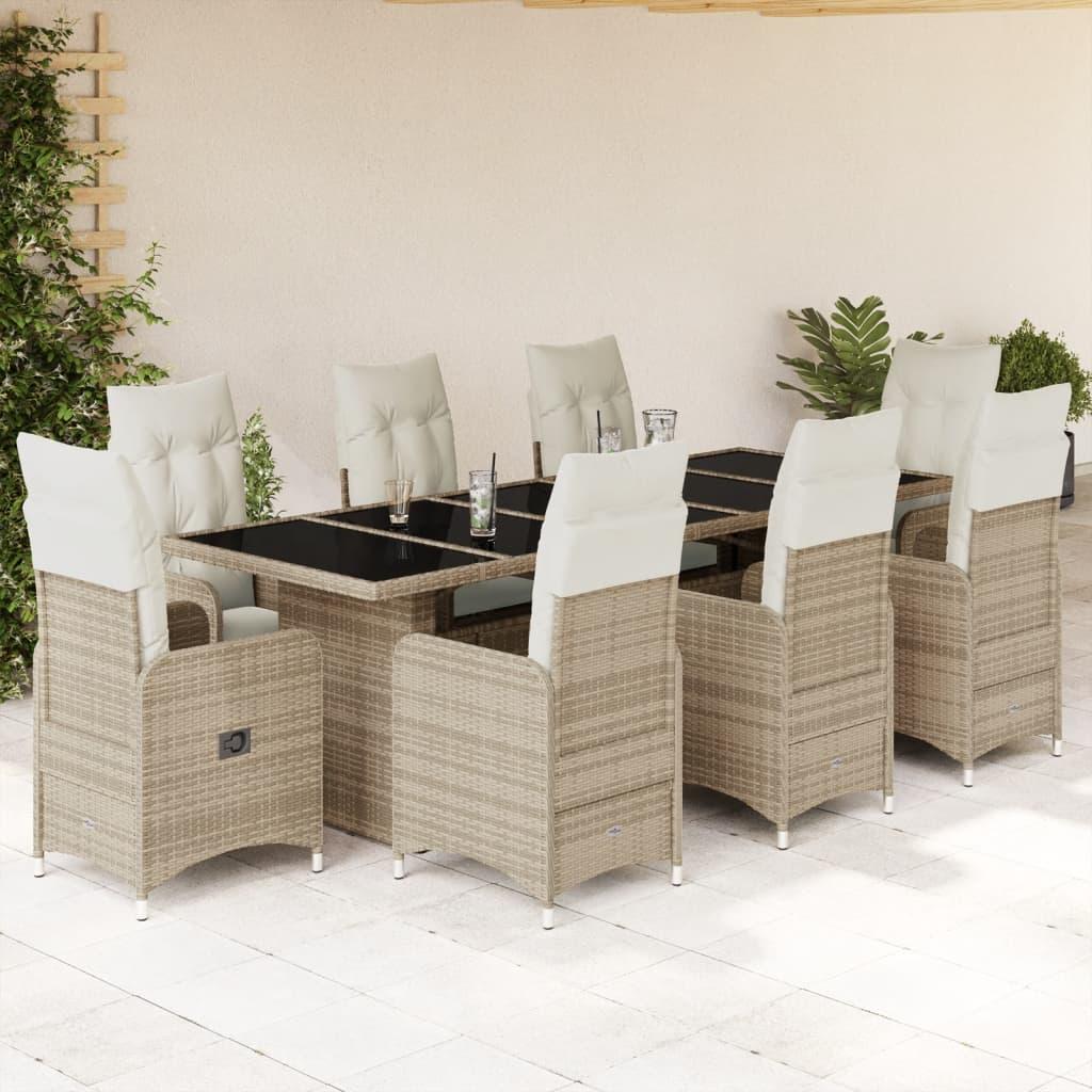 Bistrosæt til haven 9 dele med hynder polyrattan beige billede