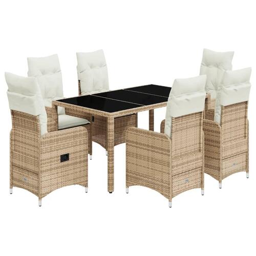 Bistrosæt til haven 7 dele med hynder polyrattan beige