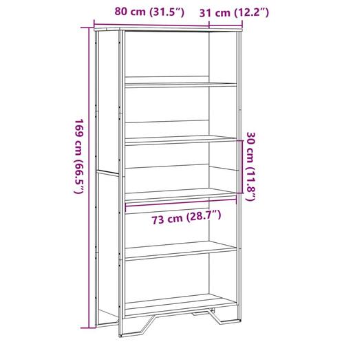 Bogreol 80x31x169 cm konstrueret træ brun egetræ