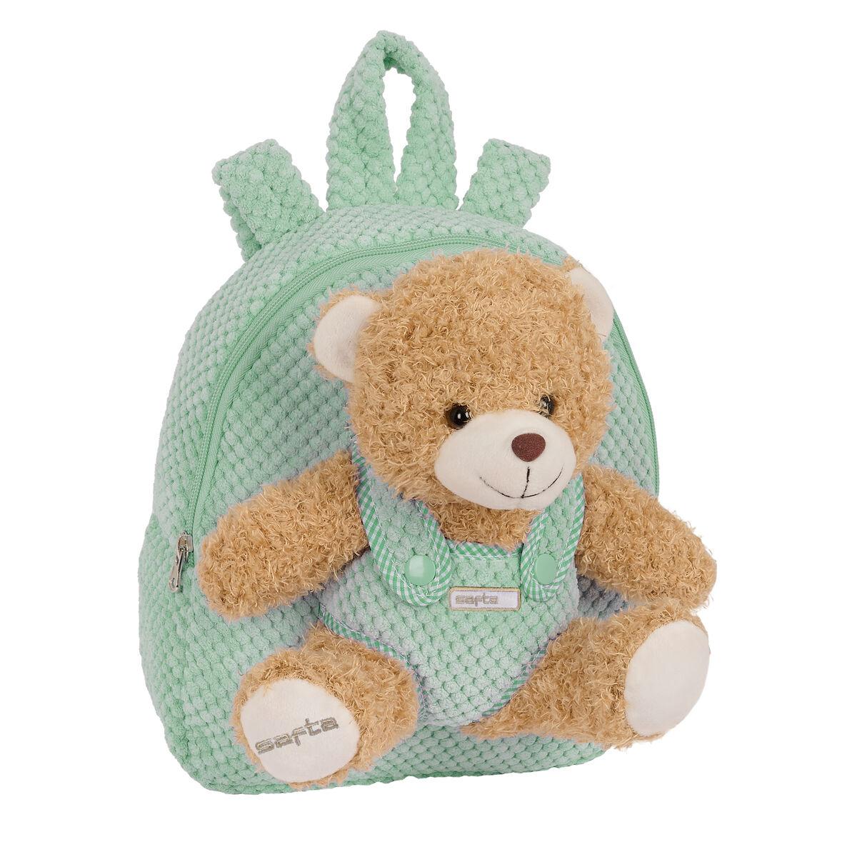 Safta børnetaske med bjørnebamse - turkisblå 23 × 27 × 7,5 cm