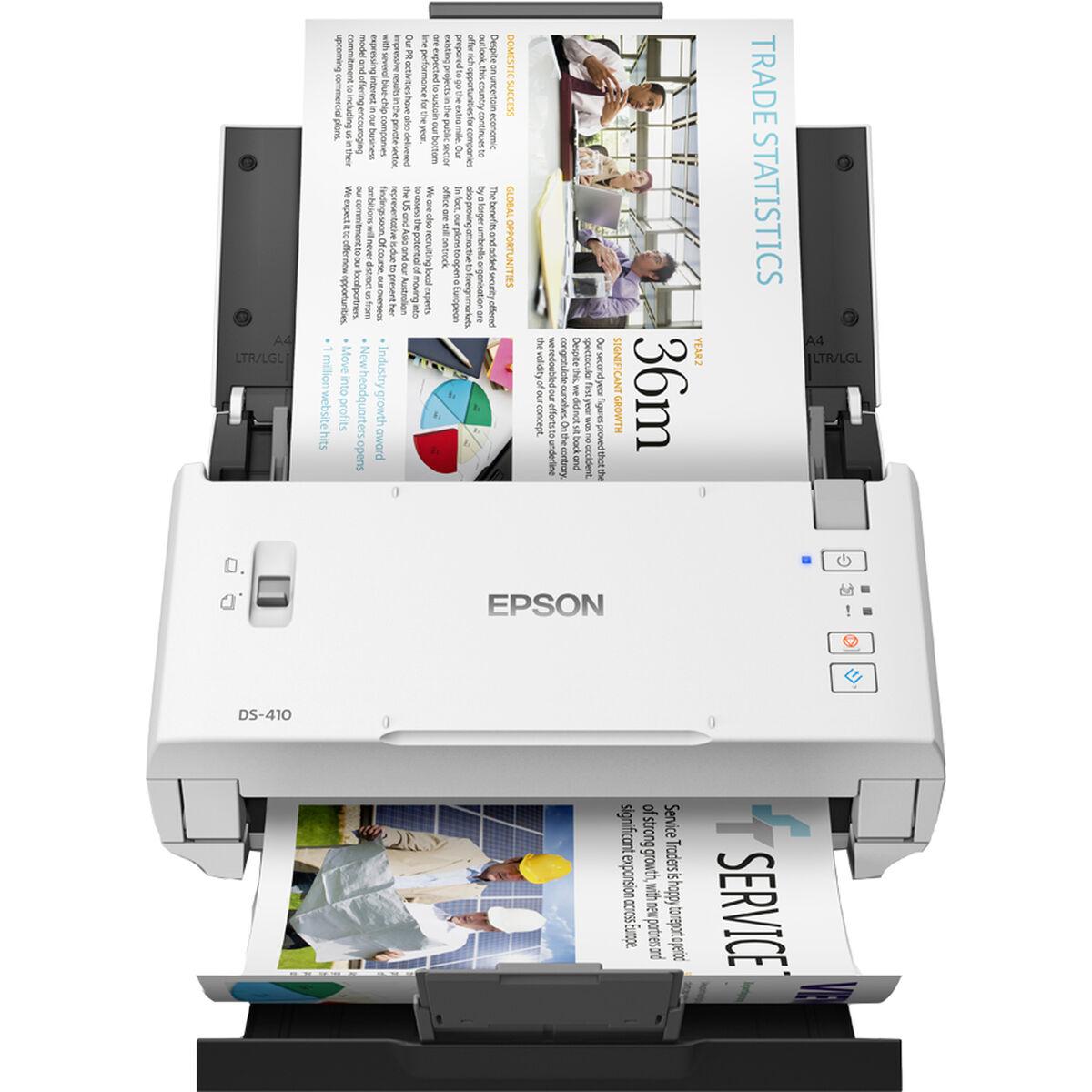 Epson WorkForce DS-410 - Dokumentscanner - Contact Image Sensor (CIS) - Duplex - A4 - 600 dpi x 600 dpi - op til 26 ppm (mono) / op til 26 ppm (farve) - ADF (50 ark) - op til 3000 scanninger pr. dag - USB 2.0