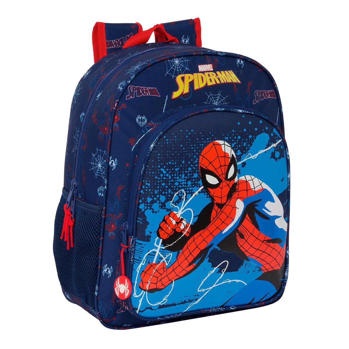 Spider-Man skoletaske - Neon, marineblå, 32 × 38 × 12 cm billede