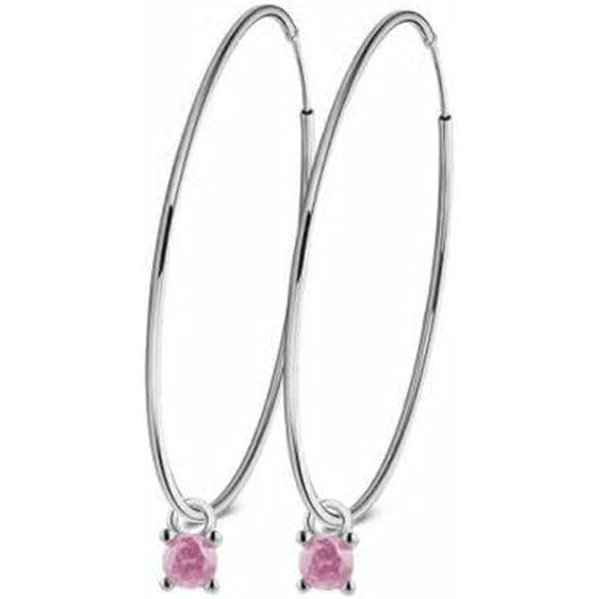 New Bling Øreringe 9NB-1099 - elegante hoops med lyserød sten billede