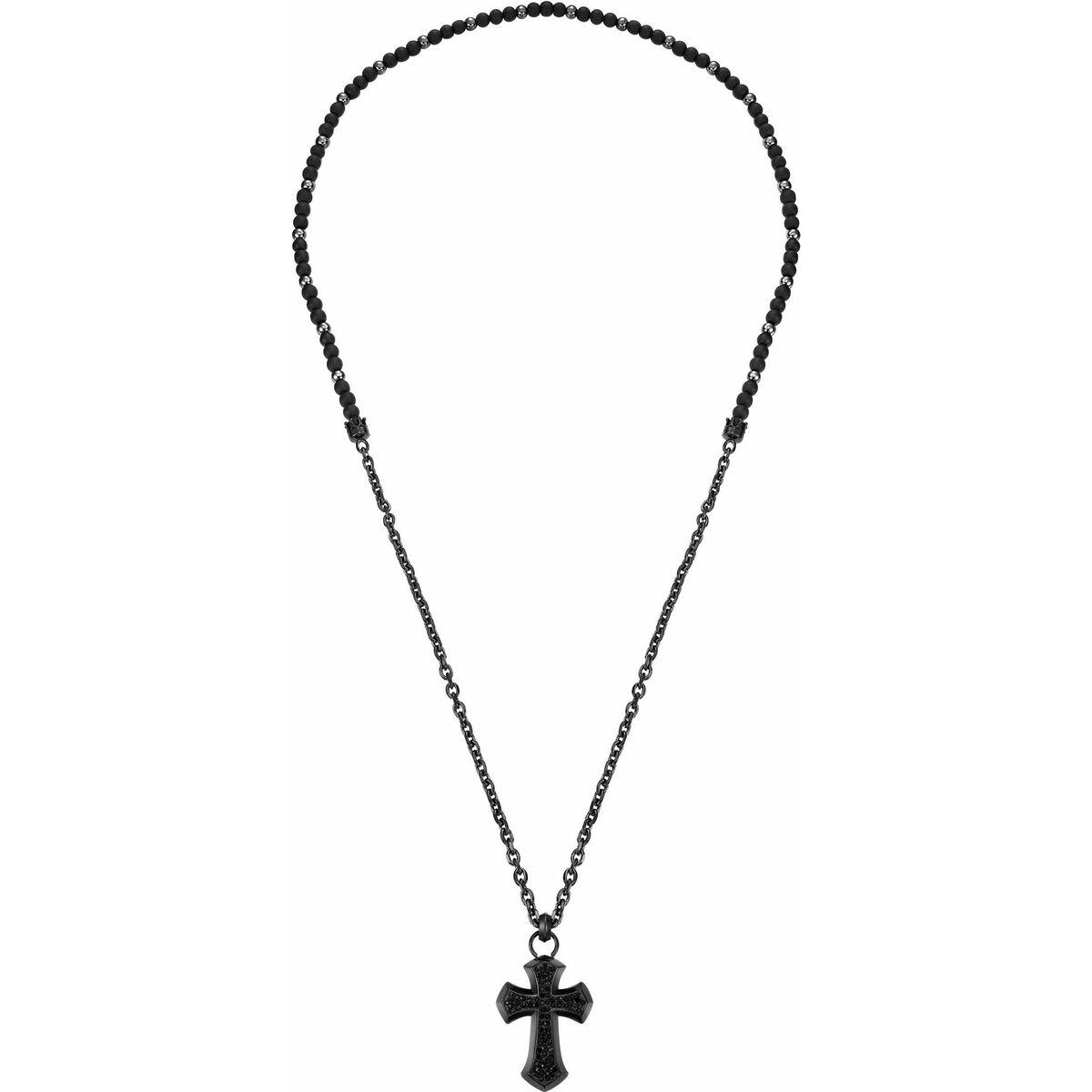 Police halskæde til mænd - sort rustfrit stål, korsvedhæng