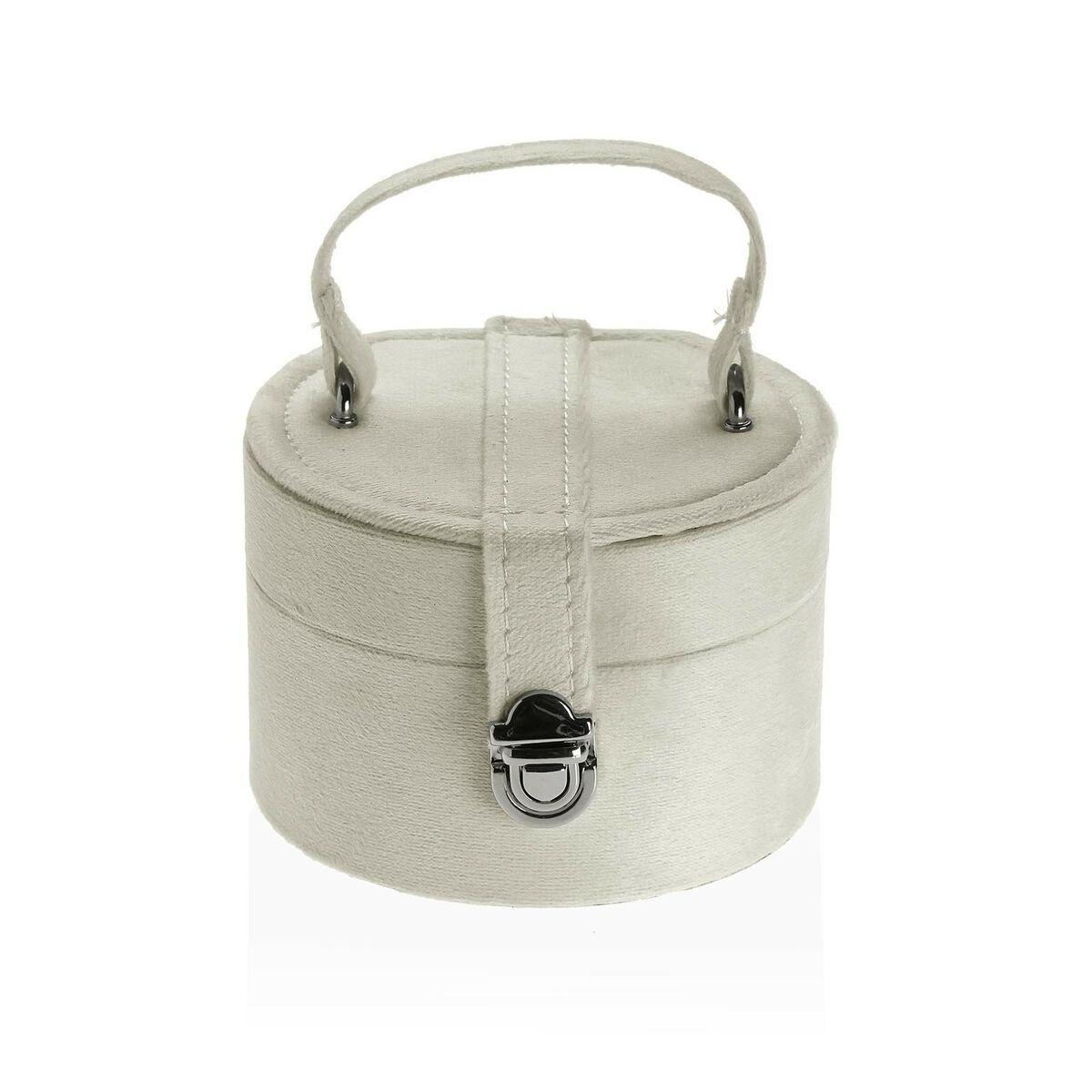 Versa smykkeskrin med spejl - flødefarvet, rund (11,5 × 8 × 11,5 cm)