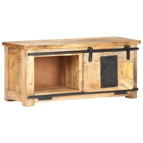 Tv-bord 90×35×40 cm i massivt mangotræ - rustik med skydelåge