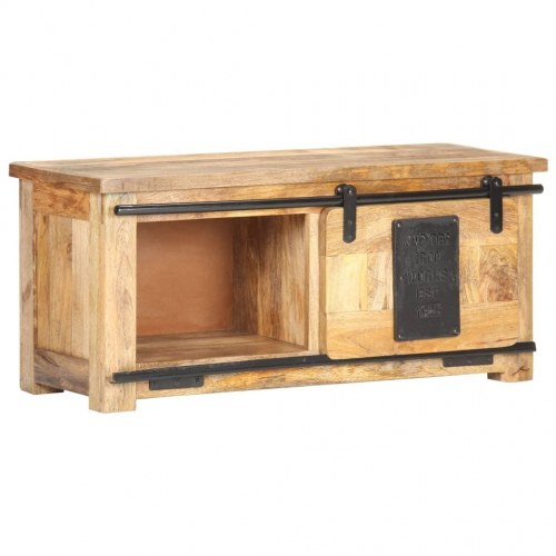 Tv-bord 90×35×40 cm i massivt mangotræ - rustik med skydelåge