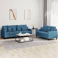 2 personers sofa med hynder velour blå