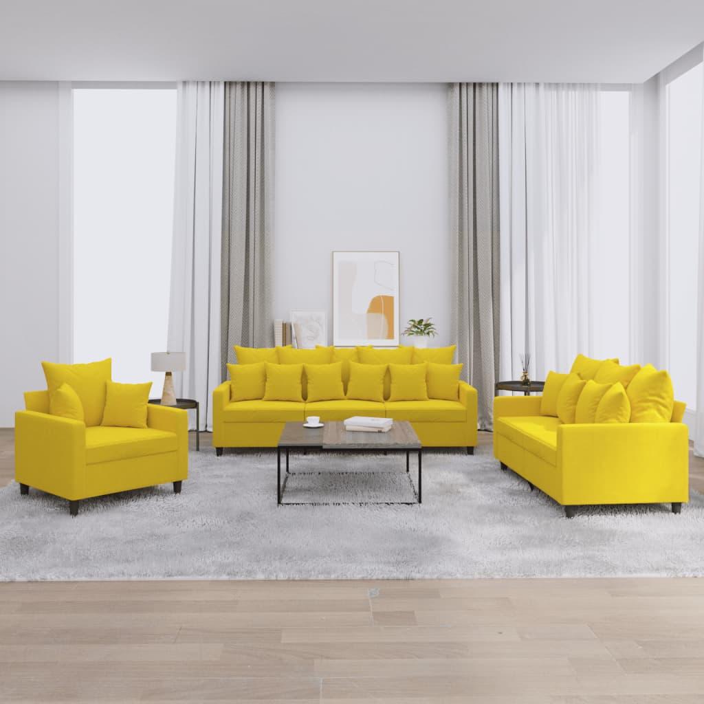 3 personers sofa med hynder velour gul