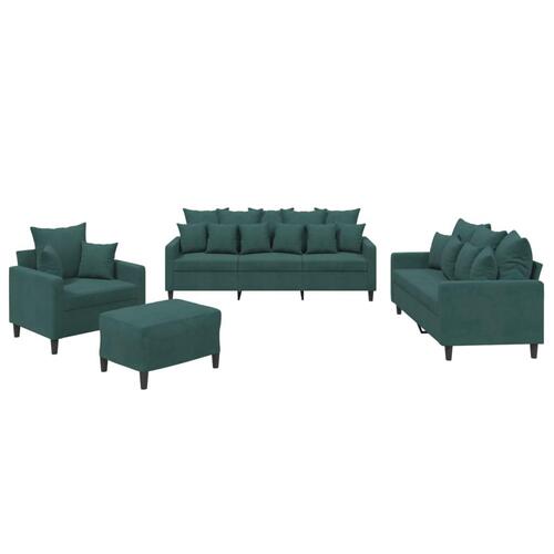 Sofasæt 4 dele med hynder velour mørkegrøn