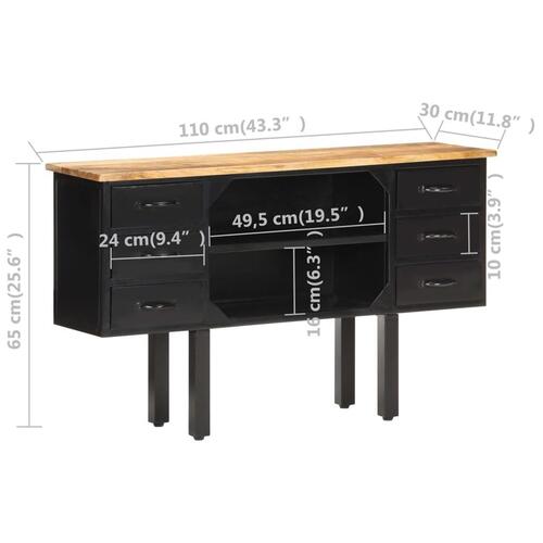 Skænk 110x30x65 cm massivt ru mangotræ og stål