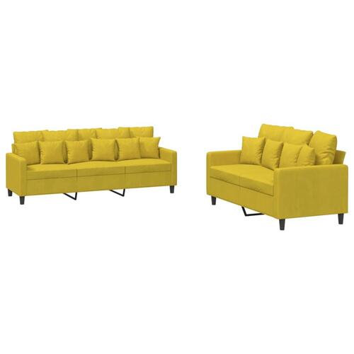 2 personers sofa med hynder velour gul