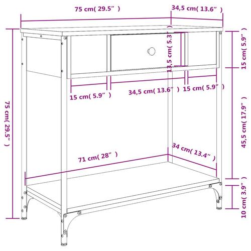 Konsolbord 75x34,5x75 cm konstrueret træ sort