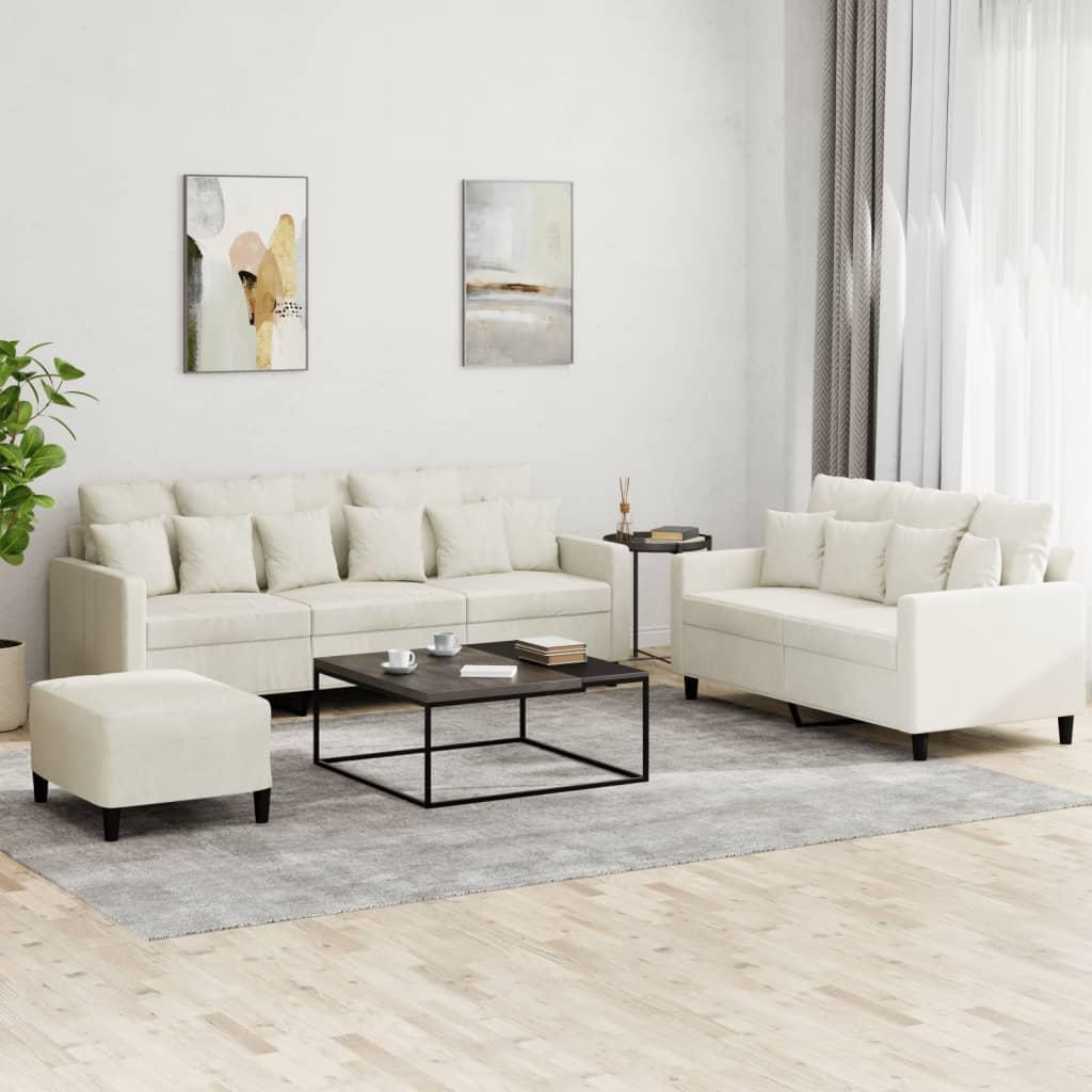 3 personers sofa med hynder velour cremefarvet