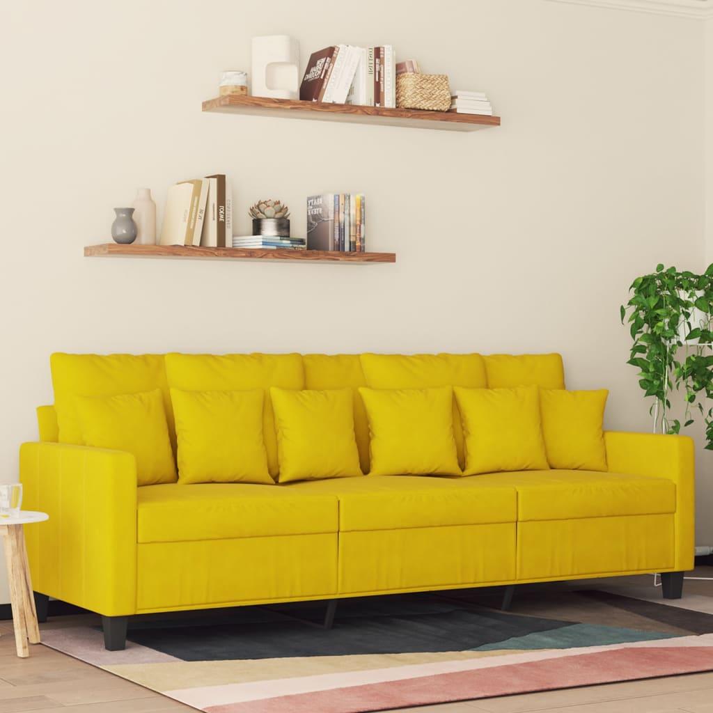 3-personers sofa 180 cm velour gul billede