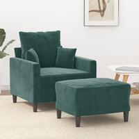 Lænestol med fodskammel 60 cm velour mørkegrøn
