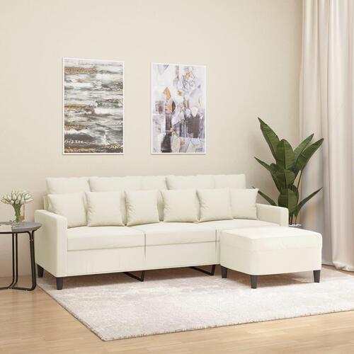 3-personers sofa med fodskammel 180 cm velour cremefarvet