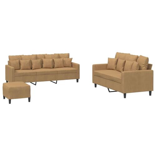 3 personers sofa med hynder velour brun