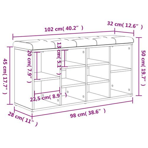 Skobænk 102x32x50 cm konstrueret træ sonoma-eg