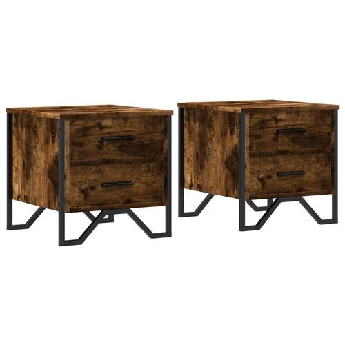 Sengeborde 2 stk. 40x41x40 cm konstrueret træ røget egetræ