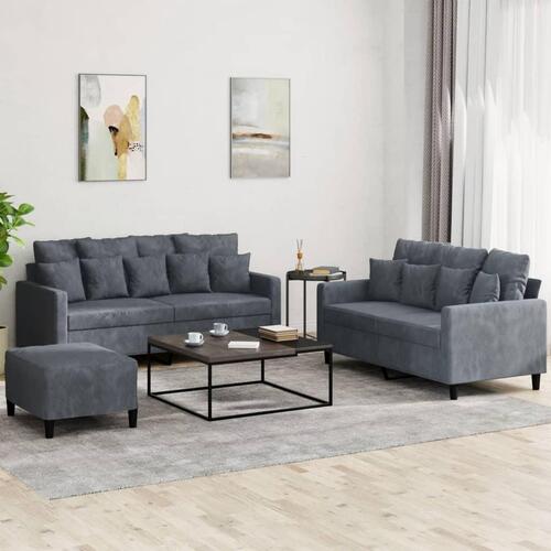 3 personers sofa med hynder velour mørkegrå