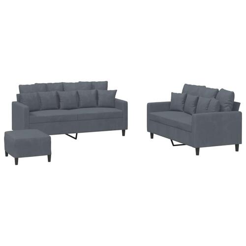 3 personers sofa med hynder velour mørkegrå