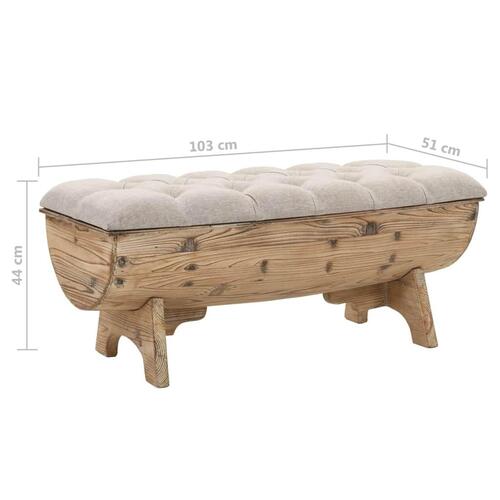 Opbevaringsbænk massivt træ og stof 103 x 51 x 44 cm