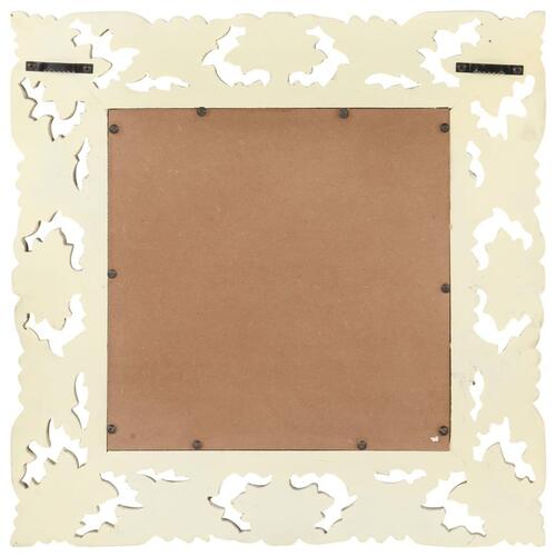 Håndskåret spejl 50x50 cm massivt mangotræ hvid