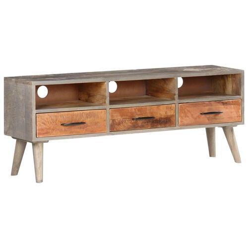 Tv-skab 130x35x51 cm massivt ru mangotræ grå