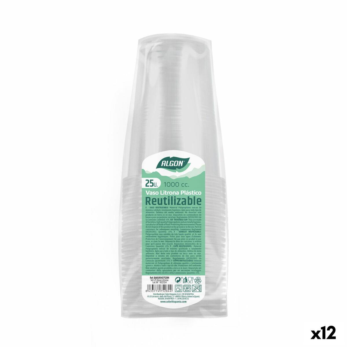 Algon genanvendelige engangskopper 1 l - gennemsigtig, 12 pk (25 dele)