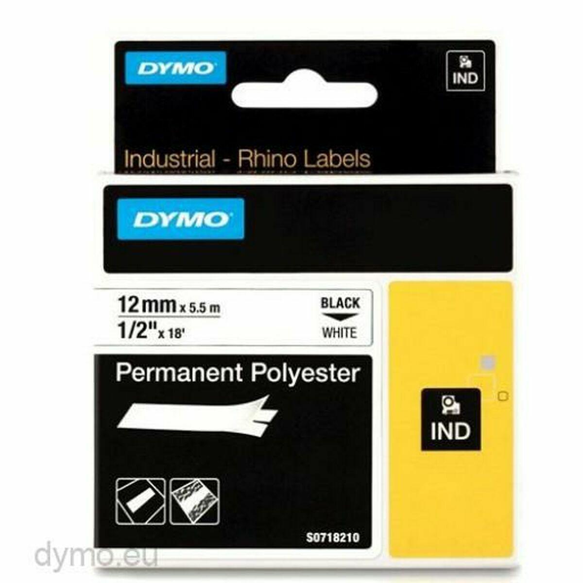 Dymo lamineret tape 18483 - hvid, permanent polyester (12 mm x 5,5 m)