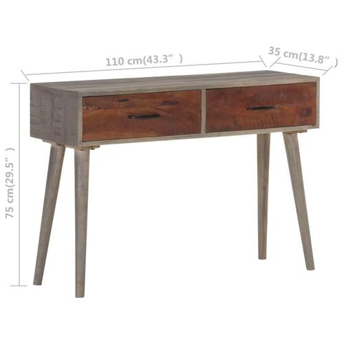 Konsolbord 110x35x75 cm massivt ru mangotræ grå