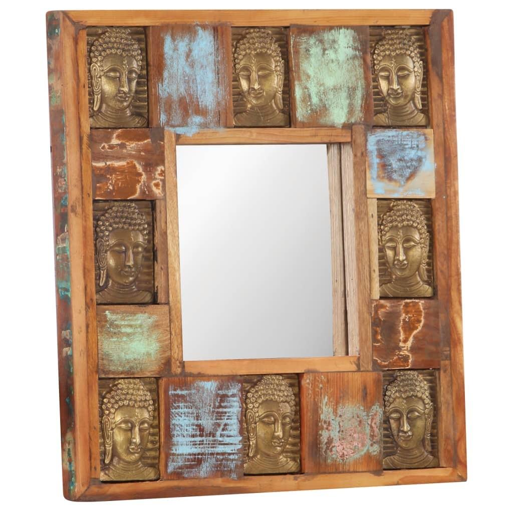 Spejl med buddha-billeder 50x50 cm massivt genbrugstræ billede