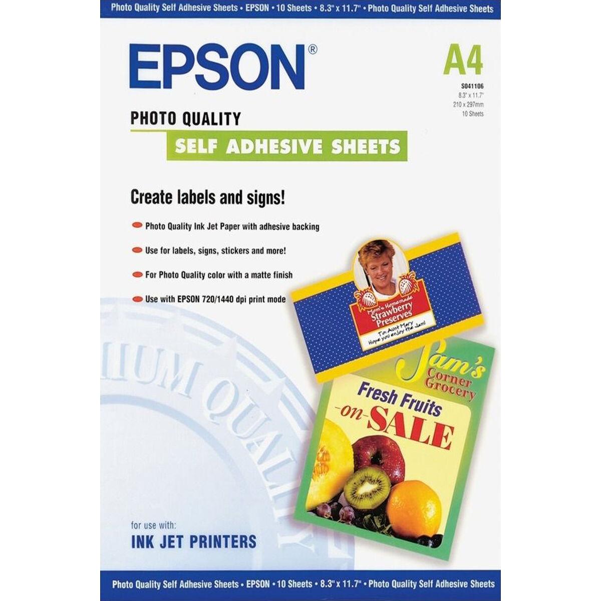 Epson selvklæbende fotopapir A4 - 10 ark, mat (C13S041106)