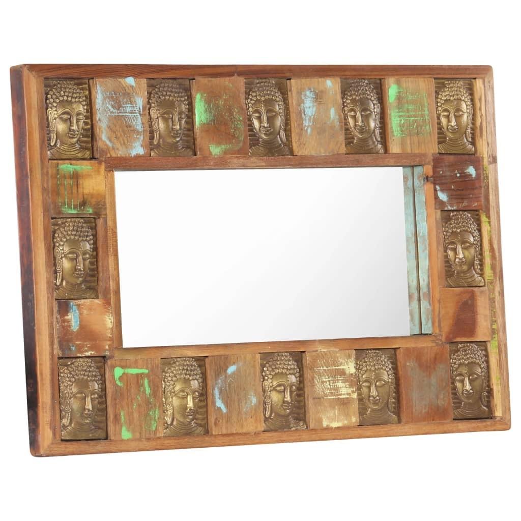 Spejl med buddha-billeder 80x50 cm massivt genbrugstræ billede