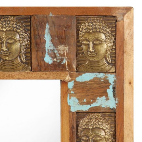 Spejl med buddha-billeder 110x50 cm massivt genbrugstræ