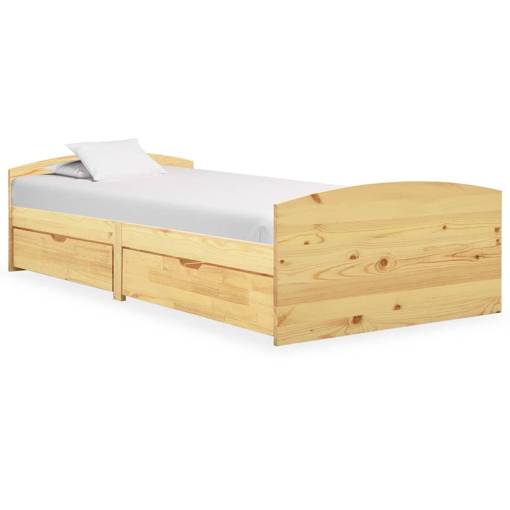 Sengeramme med 2 skuffer 90x200 cm massivt fyrretræ