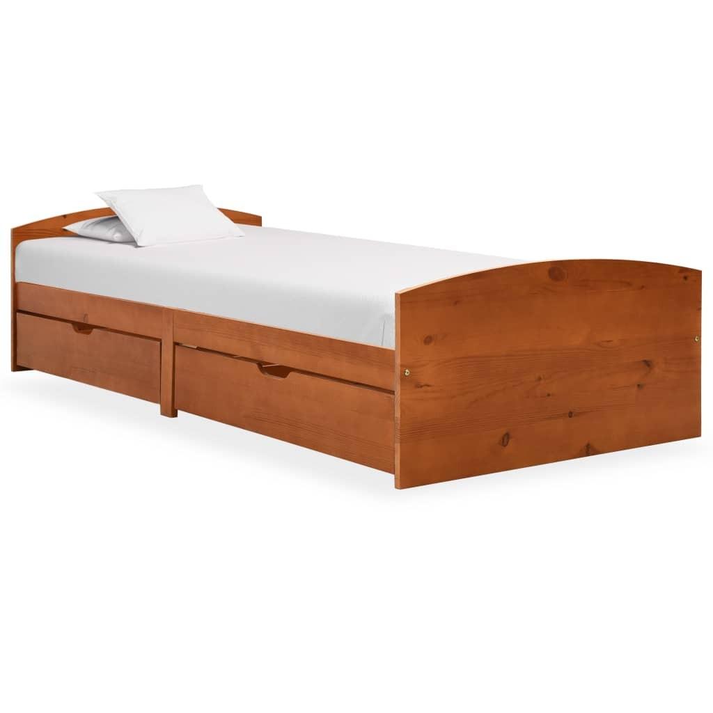 Sengestel med 2 skuffer uden madras 90x200 cm honningbrun