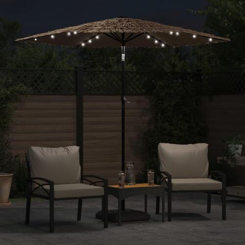 Haveparasol med LED-lys og stålstang 223x223x213 cm brun