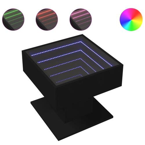 Sofabord med LED-lys 50x50x45 cm konstrueret træ sort