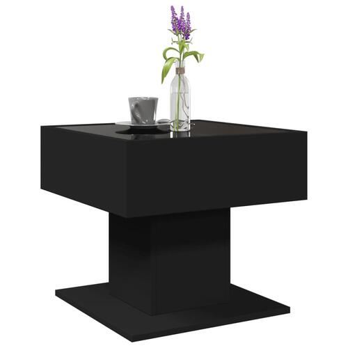 Sofabord med LED-lys 50x50x45 cm konstrueret træ sort