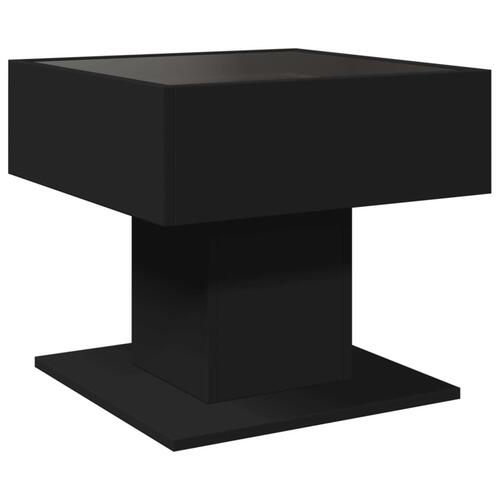 Sofabord med LED-lys 50x50x45 cm konstrueret træ sort