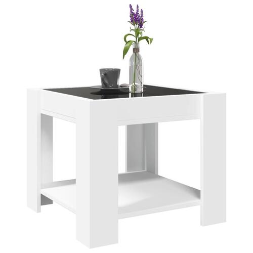 Sofabord med LED-lys 53x53x45 cm konstrueret træ hvid