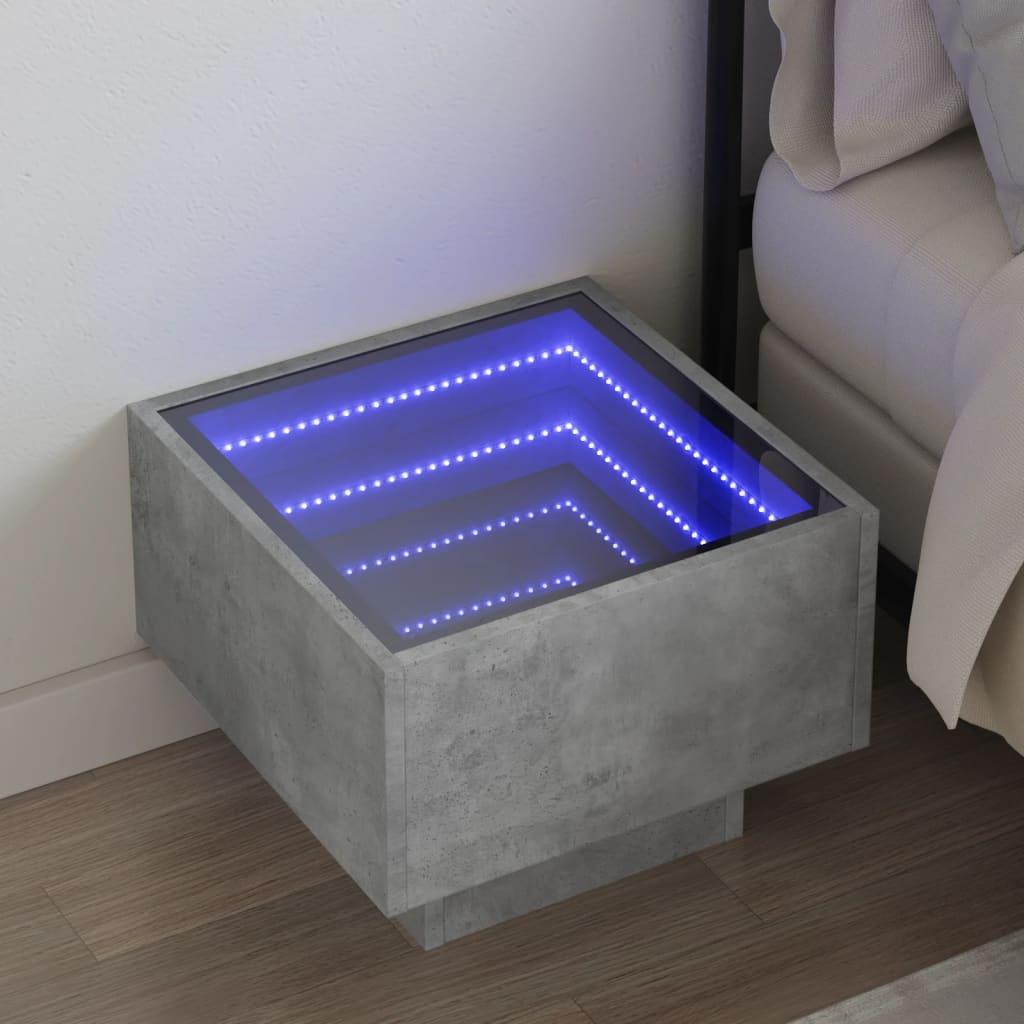Sengebord Med Infinity Led-Lys 40X40X30 Cm - Betongrå