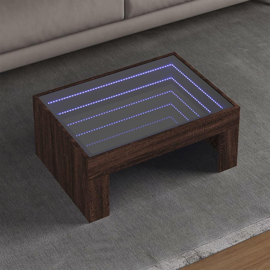Sofabord med Infinity LED-lys 70x50x30 cm brun egetræsfarve