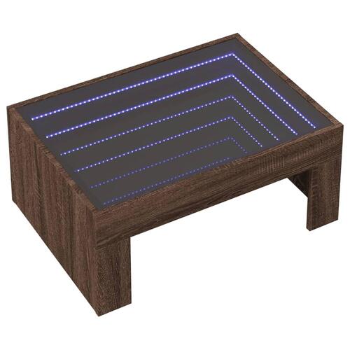 Sofabord med Infinity LED-lys 70x50x30 cm brun egetræsfarve
