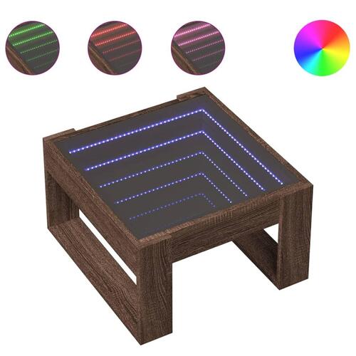 Sofabord med Infinity LED-lys 50x53x30 cm brun egetræsfarve