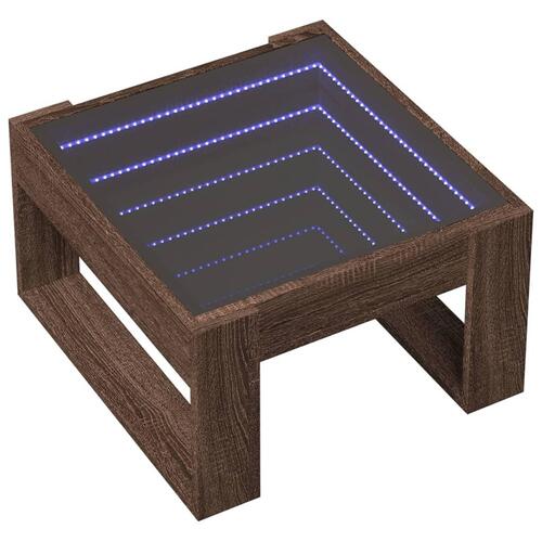 Sofabord med Infinity LED-lys 50x53x30 cm brun egetræsfarve